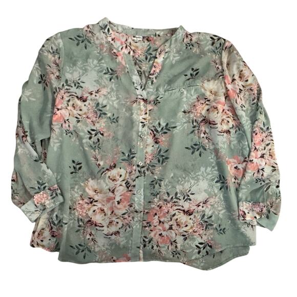 Kut from the Kloth Tops - Plus Size Summer Floral Blouse Kut from the Kloth 3X Mint